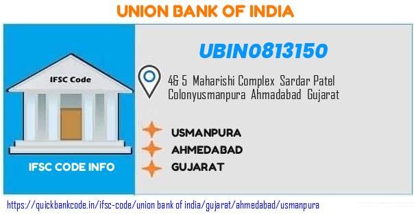 Union Bank of India Usmanpura UBIN0813150 IFSC Code