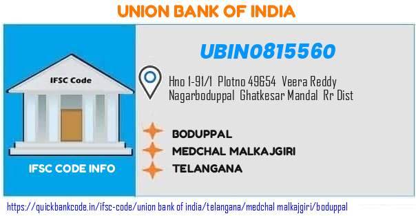 Union Bank of India Boduppal UBIN0815560 IFSC Code