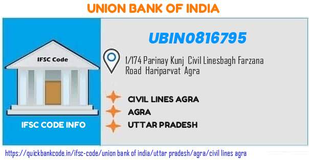 Union Bank of India Civil Lines Agra UBIN0816795 IFSC Code