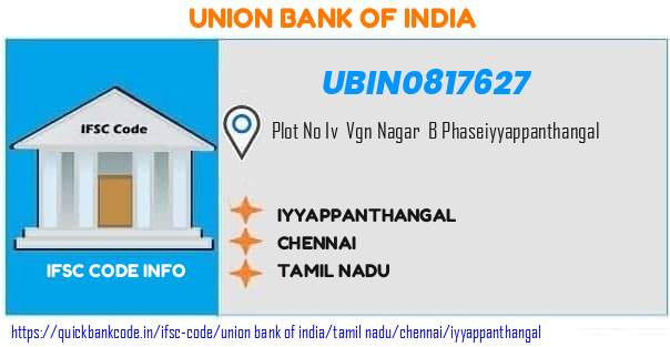 Union Bank of India Iyyappanthangal UBIN0817627 IFSC Code