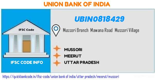 Union Bank of India Mussori UBIN0818429 IFSC Code