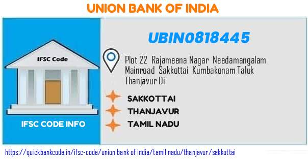 Union Bank of India Sakkottai UBIN0818445 IFSC Code