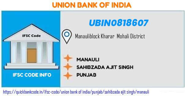 Union Bank of India Manauli UBIN0818607 IFSC Code