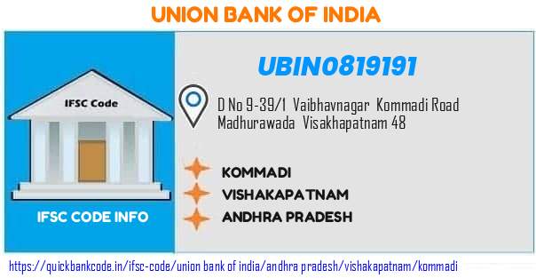 Union Bank of India Kommadi UBIN0819191 IFSC Code