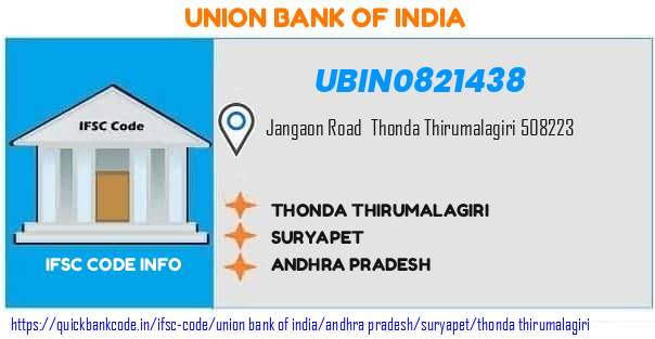 Union Bank of India Thonda Thirumalagiri UBIN0821438 IFSC Code