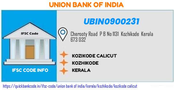 Union Bank of India Kozikode Calicut UBIN0900231 IFSC Code