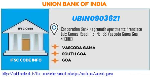 UBIN0903621 Union Bank of India. VASCODA GAMA