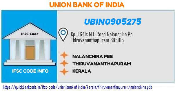 Union Bank of India Nalanchira Pbb UBIN0905275 IFSC Code