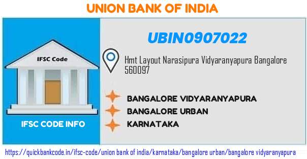 UBIN0907022 Union Bank of India. BANGALORE VIDYARANYAPURA