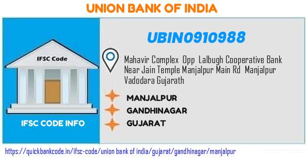 Union Bank of India Manjalpur UBIN0910988 IFSC Code