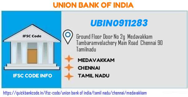 Union Bank of India Medavakkam UBIN0911283 IFSC Code