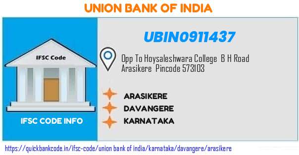 UBIN0911437 Union Bank of India. ARASIKERE