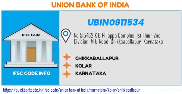 Union Bank of India Chikkaballapur UBIN0911534 IFSC Code