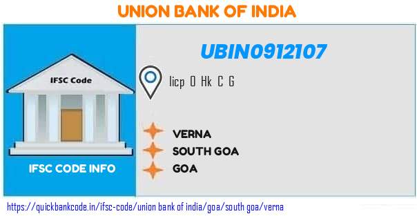 Union Bank of India Verna UBIN0912107 IFSC Code