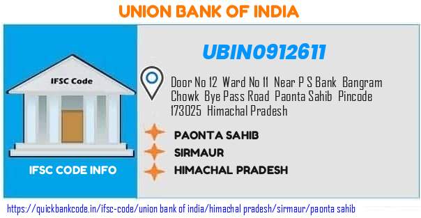 Union Bank of India Paonta Sahib UBIN0912611 IFSC Code