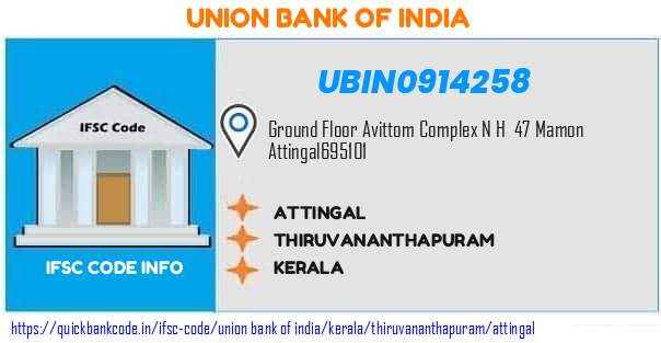 Union Bank of India Attingal UBIN0914258 IFSC Code