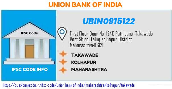 Union Bank of India Takawade UBIN0915122 IFSC Code