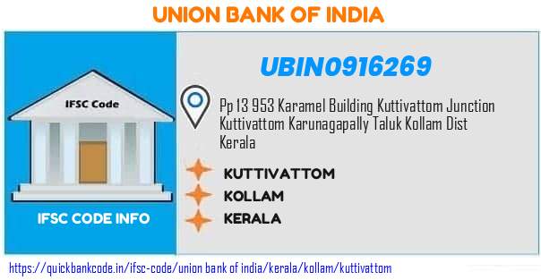 Union Bank of India Kuttivattom UBIN0916269 IFSC Code