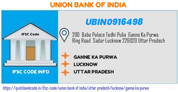 Union Bank of India Ganne Ka Purwa UBIN0916498 IFSC Code