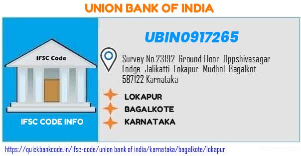 Union Bank of India Lokapur UBIN0917265 IFSC Code