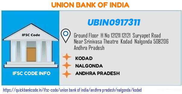 Union Bank of India Kodad UBIN0917311 IFSC Code
