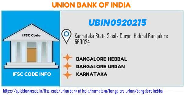 Union Bank of India Bangalore Hebbal UBIN0920215 IFSC Code