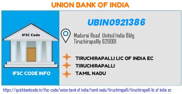 Union Bank of India Tiruchirapalli Lic Of India Ec UBIN0921386 IFSC Code