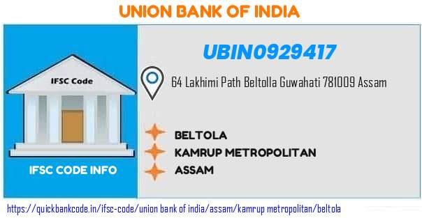 Union Bank of India Beltola UBIN0929417 IFSC Code