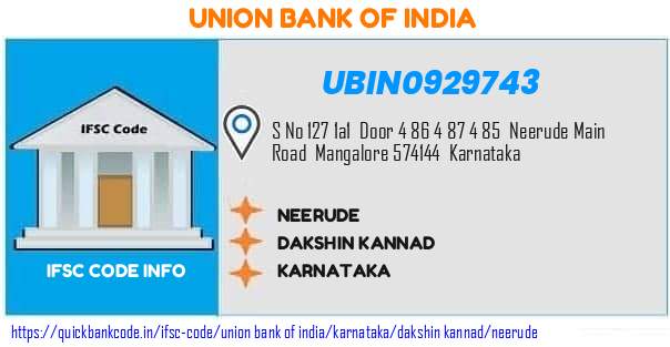 Union Bank of India Neerude UBIN0929743 IFSC Code