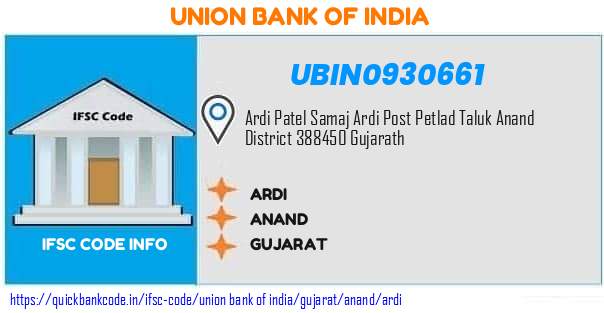 Union Bank of India Ardi UBIN0930661 IFSC Code