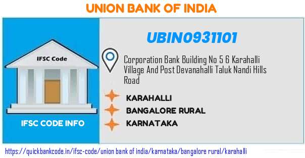 Union Bank of India Karahalli UBIN0931101 IFSC Code