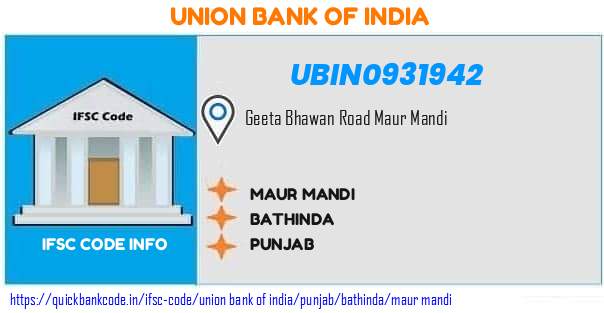 Union Bank of India Maur Mandi UBIN0931942 IFSC Code