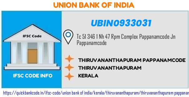 Union Bank of India Thiruvananthapuram Pappanamcode UBIN0933031 IFSC Code