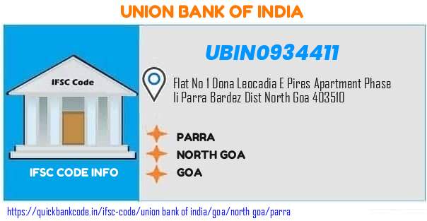 Union Bank of India Parra UBIN0934411 IFSC Code