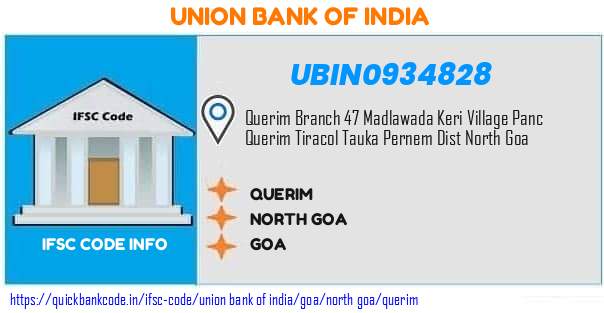 Union Bank of India Querim UBIN0934828 IFSC Code