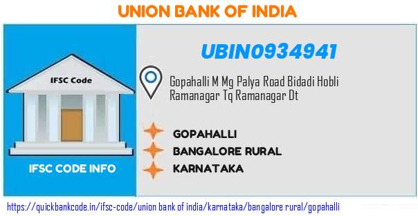 Union Bank of India Gopahalli UBIN0934941 IFSC Code