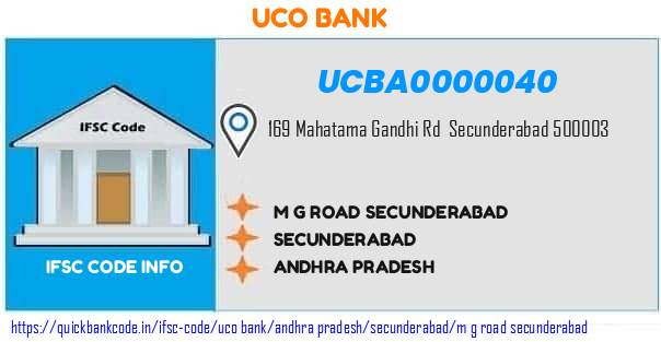 Uco Bank M G Road Secunderabad UCBA0000040 IFSC Code