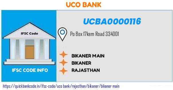 Uco Bank Bikaner Main UCBA0000116 IFSC Code