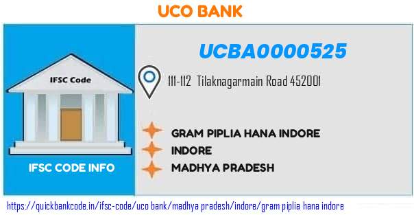 Uco Bank Gram Piplia Hana Indore UCBA0000525 IFSC Code