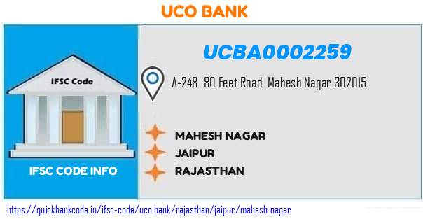 Uco Bank Mahesh Nagar UCBA0002259 IFSC Code