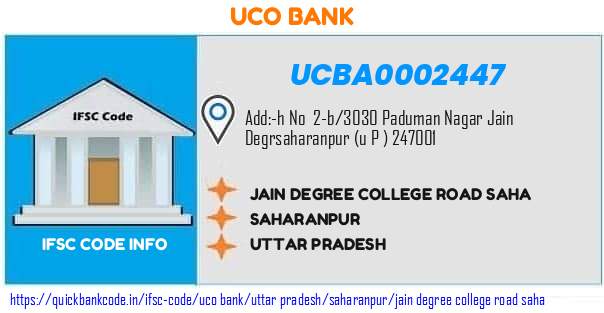 Uco Bank Jain Degree College Road Saha UCBA0002447 IFSC Code