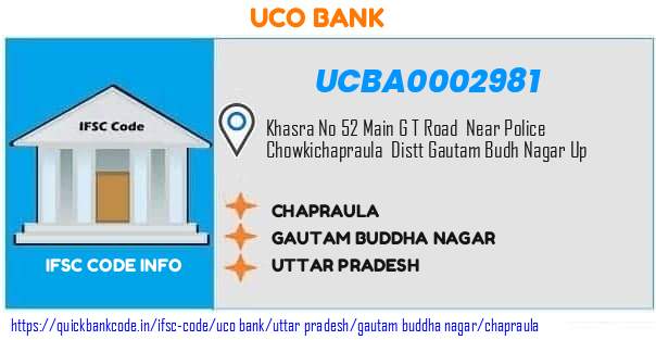Uco Bank Chapraula UCBA0002981 IFSC Code