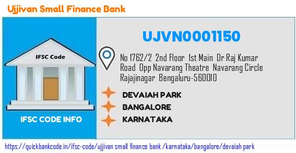 Ujjivan Small Finance Bank Devaiah Park UJVN0001150 IFSC Code