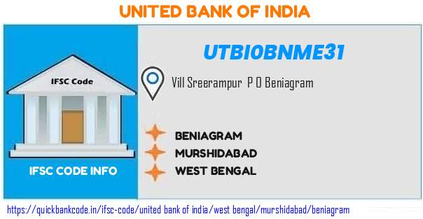 United Bank of India Beniagram UTBI0BNME31 IFSC Code