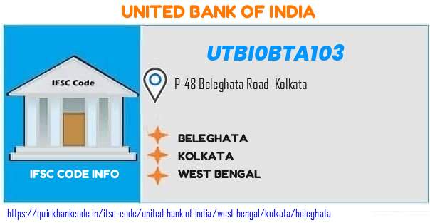 United Bank of India Beleghata UTBI0BTA103 IFSC Code