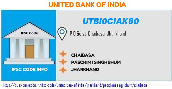 United Bank of India Chaibasa UTBI0CIAK60 IFSC Code