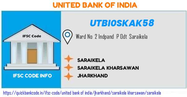 United Bank of India Saraikela UTBI0SKAK58 IFSC Code