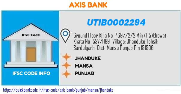 Axis Bank Jhanduke UTIB0002294 IFSC Code