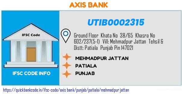 Axis Bank Mehmadpur Jattan UTIB0002315 IFSC Code