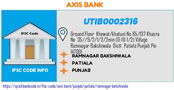 UTIB0002316 Axis Bank. RAMNAGAR BAKSHIWALA